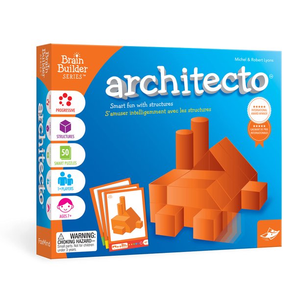 Foxmind Games: Architecto Spatial Logic and Dexterity Game, Smart Fun with Structures, 50 Smart Puzzles to Work Through, 6 Levels of Complexity, Develops STEM Skills, 1+ Players, For Ages 7 and up