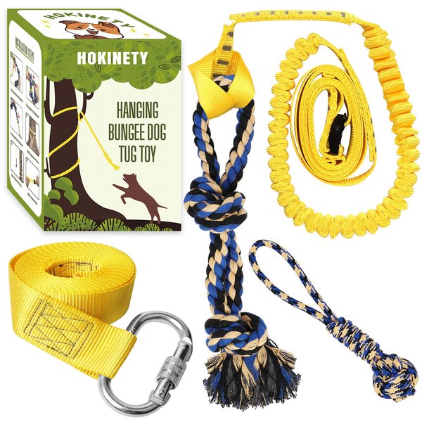 HOKINETY Dog Hanging Bungee Tug Toy: Interactive Tether Tug-of-War for Pitbull Small to Large Dogs to Exercise and Fun Solo Play - Durable Retractable Tugger Dog Rope Toy with 2 Chew Rope Toys