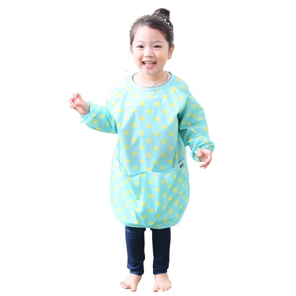 Plie Waterproof Kids Art Smocks 37 Colors (Age 1-10, S-XXL size), Mint Dot (02-S)