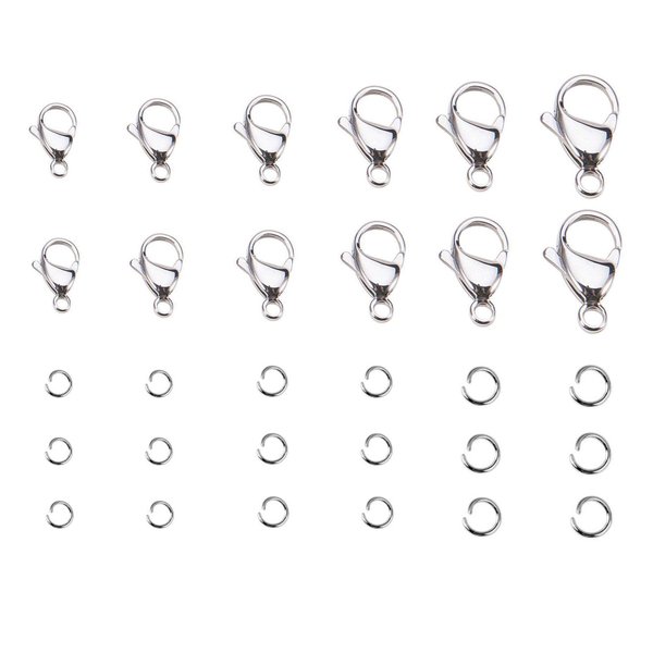210pcs 304 Stainless Steel Lobster Clasps Claw Clasps and Open Jump Rings for Bracelet Necklace Jewelry Making Findings