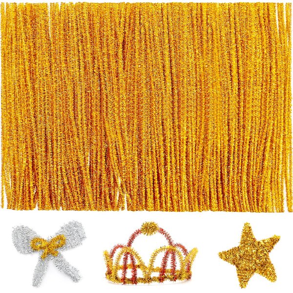 Iooleem 200pcs Golden Glitter Pipe Cleaners, Glitter Chenille Stems, Pipe Cleaners for Crafts, Pipe Cleaner Crafts, Art and Craft Supplies, Christmas Pipe Cleaners.