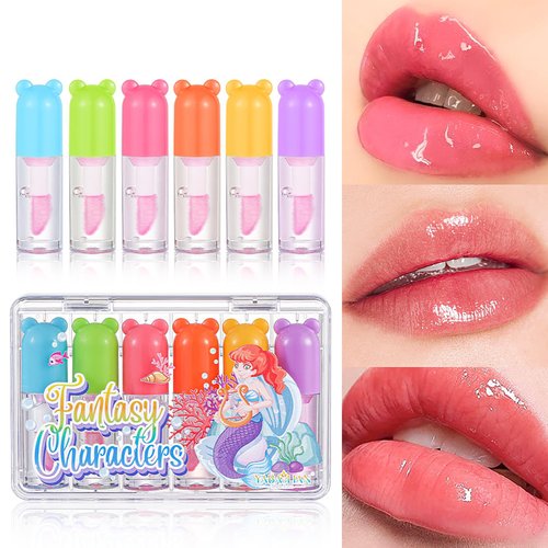 Lip Oil Tinted, Joyeee 6pcs Moisturizing Lip Glow Oil Plumping Lip Gloss Non-sticky Lip Plumper Tinted Lip Balm Lip Care Make Up Gifts for Women Gilrs Daily Lip Care Repairing & Lip Makeup