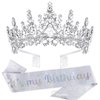 TOBATOBA It's My Birthday Sash Birthday Tiara and Crown for Women Girls Silver Glitter Birthday Sash Crystal Princess Tiara Queen Crown Quinceanera Crown Birthday Decoration Birthday Gift