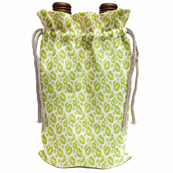 3dRose Two Kisses Collided Lip Smacking Lime Colored Lips Pattern - Wine Bags (wbg_357226_1)