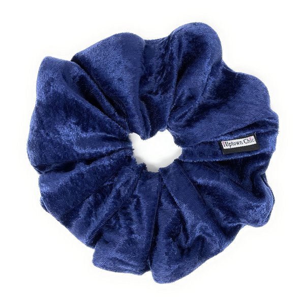 XL Jumbo Velvet Scrunchie For Hair, Scrunchy for Women Girls, Durable Elastic Band Ties to Hold Thick, Straight, Curly Hair - Breakage, Frizz Prevention (Navy)