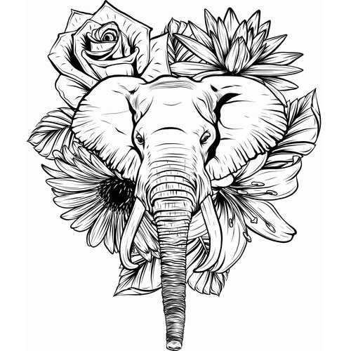 Dopetattoo 6 Sheets Temporary Fake Tattoos For Men Adults Draw in Black White of Elephant Flower Temporary Fake Tattoo For Women Neck Arm Chest For Woman