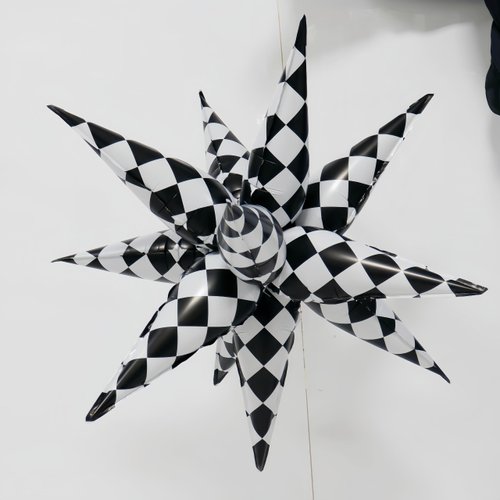 2 * 12PCS Black White Checkered Explosion Pointed Star Foil Balloons/4D Checkered Racing Balloons/Race Car Birthday Party Supplies/Las Vegas Casino Party/Father's Day Boys Birthday Party/Alice Theme