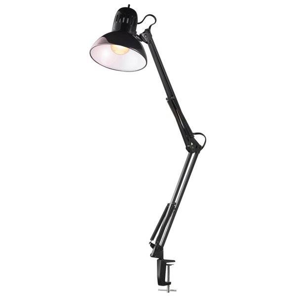 Globe Electric 12641 32" Multi-Joint Desk Lamp with Metal Clamp, Black, LED Bulb Included, On/Off Rotary Switch on Shade, Partially Adjustable Swing Arm, Home Essentials, Reading Light, Office Décor