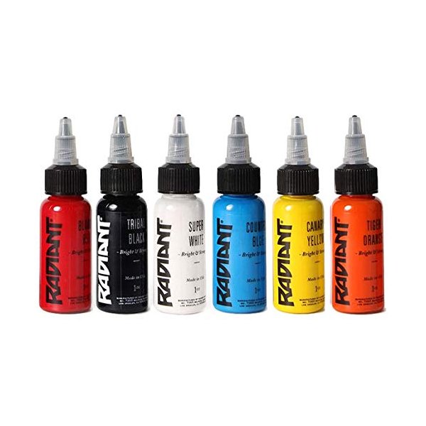 Radiant Tattoo Ink 6 Popular Color Kit Set 1/2oz Bottle