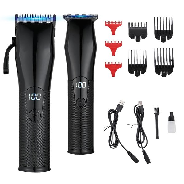 Hair Clippers for Men Professional，Mens Barber Clippers and Trimmers Set，T-Blade Beard Hair Trimmer with LED Display，Black