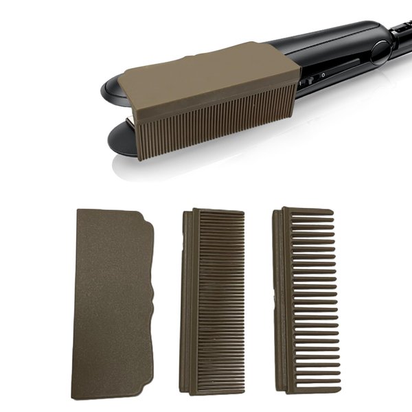 Hair Straightener Comb,Removable Flat Iron Comb Attachment Clip On,Flat Iron Comb Attachment for Hair Straightening and Hair Flat Ironing, Providing Wide and Narrow Tooth in a Comb(Coffee color)
