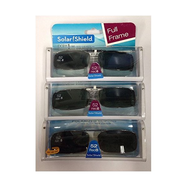 3 Solar Shield Clip-on Polarized Sunglasses 52 Rec 8 Black Full Frame