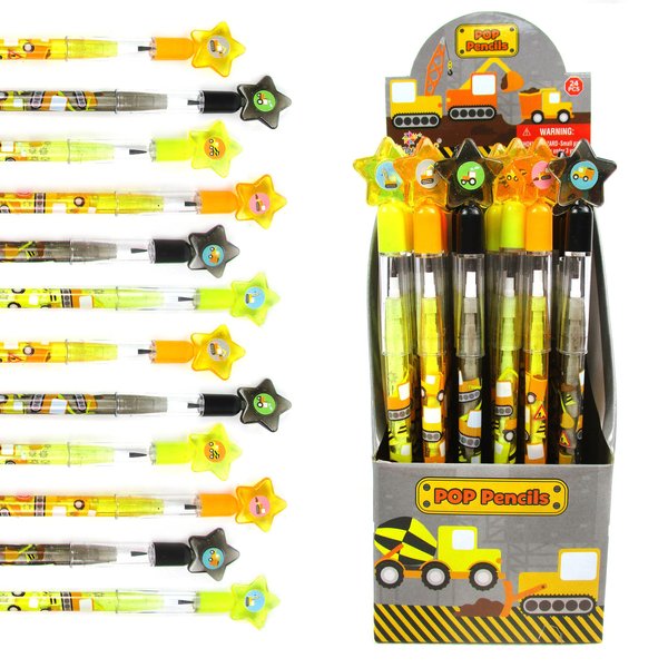 TINYMILLS 24 Pcs Construction Stackable Pencil Assortment with Eraser for Party Favors Goodie Bag Stuffers VBS Classroom Rewards Carnival Prize Garbage Truck Dump Truck Party