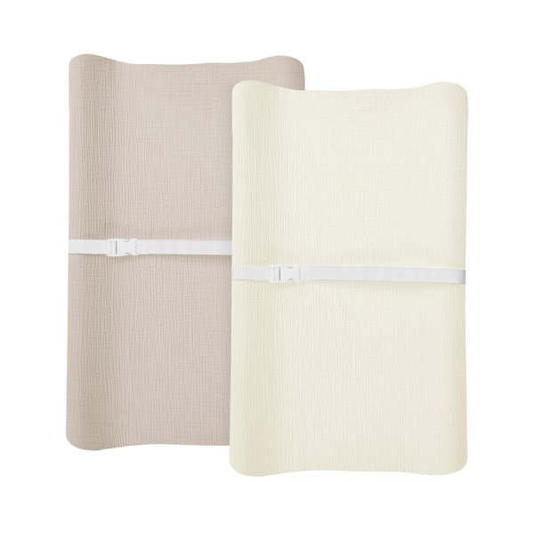 Changing Pad Cover for Baby Boy Girl 2 Pack, Muslin Changing Table Pad Covers with Boho Style, Neutral Nursery Bedding Essentials Soft and Breathable(Beige & Cream)