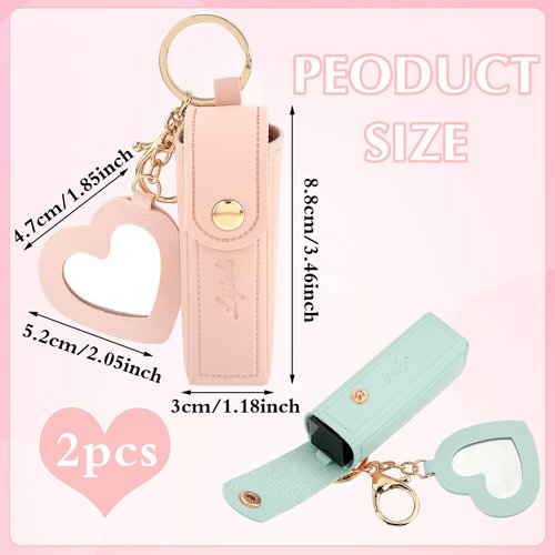 Ouligay 2 Pieces Leather Lipstick Cases Portable Lipstick Keychain Holder Chapstick HolderChapstick Keychain Holder for Women Party,Holiday Gifts(Green,Pink)