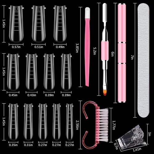 138 Pcs Dual Nail Forms Set Gel Nail Extension Mold 12 Sizes with Scale Clear Nail Mold Dual Nail Dual-ended Gel Brush and Nail File Nail Tips Clip Cuticle Pushers Nail Cleaning Brush