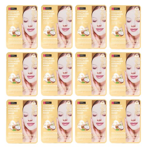Innerest Original Derma Beauty Collagen Face Masks Skincare - 12 PK Ultra Moisturizing Coconut Face Mask Skin Care Sheet Masks Set for Beauty & Personal Care Korean Face Mask