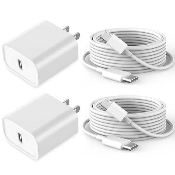 iPhone Charger,2-Pack USB C Charger,20W USB C Charger Block with Extra Long USB C Cable 10 Ft Fast Charging for iPhone 15/15 Plus/15 Pro/15 Pro Max, iPad Pro 12.9/11 inch, iPad Air 5th/4th, iPad 10th