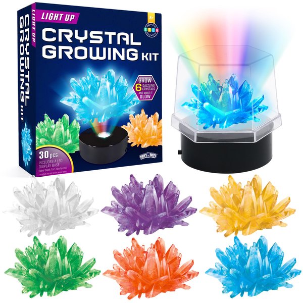 BenBen Crystal Growing Kit, Grow 6 Crystals with Light Up Display Stand, Science Kit for Kids Ages 8-14, Educational STEM Toy, Gift for Boys Girls Teens