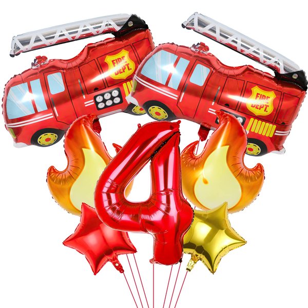 Fire Truck Party Decorations, 7pcs Fire Truck Birthday Party Balloons Fire Party Balloons for Firefighters 4th Birthday Fire Engine Rescue Themed Party Supplies