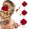 ASTRYAS 4 Pieces Rose Flower Hair Clip Red Rose Bridal Hair Pins Rose Brooch Mexican Flower Hair Accessories for Woman Party Wedding Flamenco Dancer