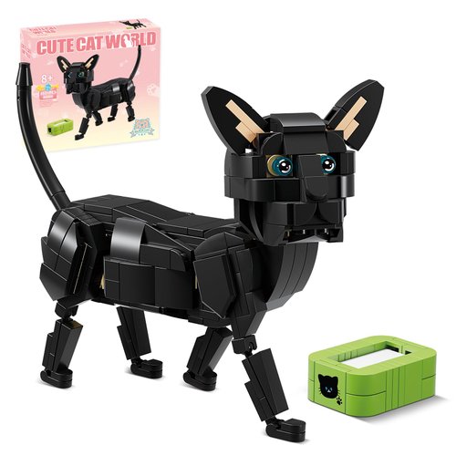 KAZI Cat Building Toy Set,Cat Gift Idea for Animal-Lovers,Cat Sets for Boys and Girls Age 8-12,Black Cat Buildable Toys for Kids,Creative Activity,Halloween Party Favors