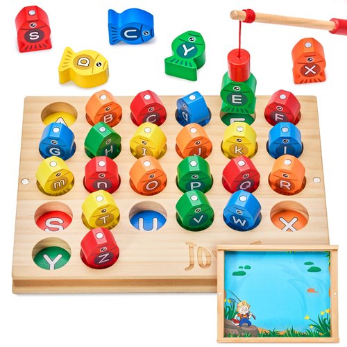 Wooden Magnetic Fishing Game for Toddlers, Alphabet Educational Color Sorting Games Puzzle, Fine Motor Skills Toy with Letters, Preschool Learning ABC Cognition Toys Gift for Kids 3 4 5 Years Old