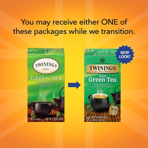 TWININGS 09187 Tea Bags, Green, 1.76 oz, 25/Box
