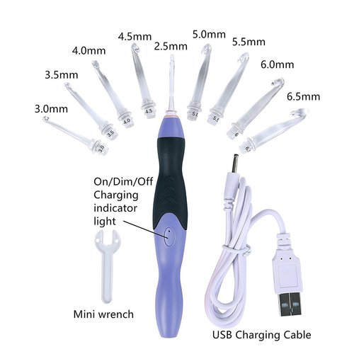 Lighted Crochet Hooks Set- Rechargeable Crochet Hook with Latest Case, 9 in 1 Interchangeable Heads Light Crochet Hooks with Accessories…