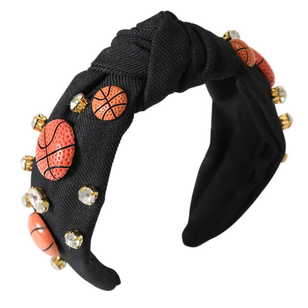 Gmmidea Basketball Knotted Headband for Women Crystal Rhinestone Jeweled Headband Black Knot Embellished Headband Funny Game Day Hair Accessories Gift for Ladies Girls Fans