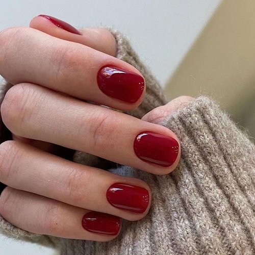 ANDGING Pure Red Press on Nails Square Short Fake Nails with Glue Acrylic Squoval Glue on Nails with Designs Gel Classy Manicure False Nail for Women Girls Stick ons Nails for Wedding Birthday JDFL88