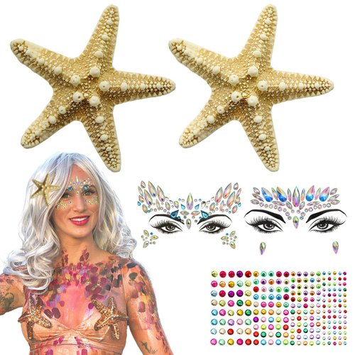 5pcs Starfish Hair Clip,Mermaid Accessorie Set,Self Adhesive Pearl Stickers,Mermaid Face Gems,Sea Star Hairpins and Face Body Jewels Self Adhesive for Mermaid Costumes,Festival Holiday,Makeup A style