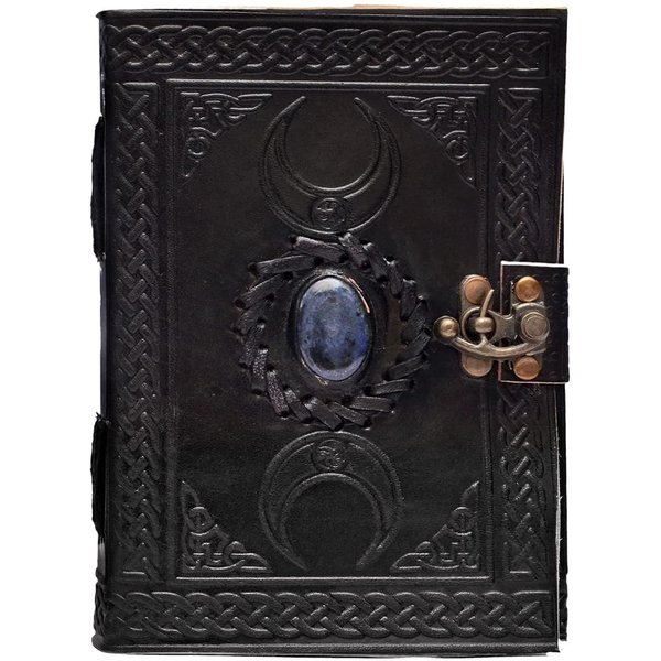 C CUERO 3 Moon Blue Lapiz Embossed Vintage Leather Journal | 240 Pages of Antique Handmade Deckle Edge Vintage Paper, Leather Sketchbook, Drawing Journal, Great Gift (10 inch by 13 inch, black)