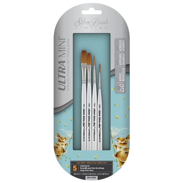 Silver Brush Limited Ultra Mini Lettering Brushes Set, Acrylic and Watercolor Brushes, Short-Handle Art Brushes, 4-Piece Set