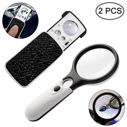 Jewelry Loupe Magnifier with UV LED Light, AFUNTA 30X 60X 90X Slide Out Pocket Magnifying Glass (Black & White)
