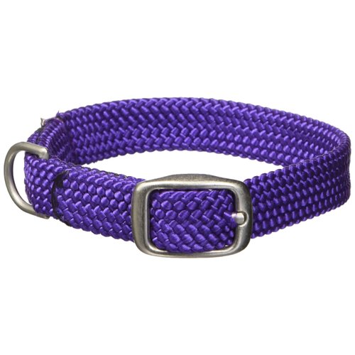 Mendota Pet Double Braid Collar - Satin Nickel - Dog Collar - Made in The USA - Purple , 9/16 in x 14 in Junior