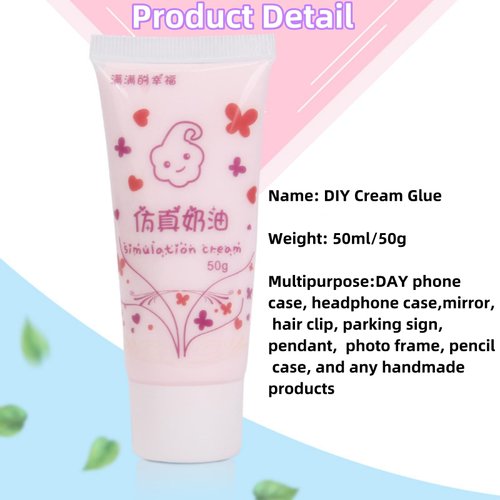 5 Colors (50ml Each) Cream Glue Set DIY Phone Case Kit, 5 Pcs Decoden Cream with 62pcs Slime Charms Resin with 1 Pack Candy Charms with 5 Plastic Decorating Mouths for DIY Crafts (5 Set)