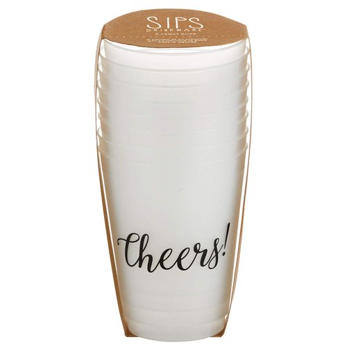 Santa Barbara Design Studio Wedding Party Cups 8-Count Reusable BPA-Free Plastic Frost Cups, 16-Ounce, Cheers