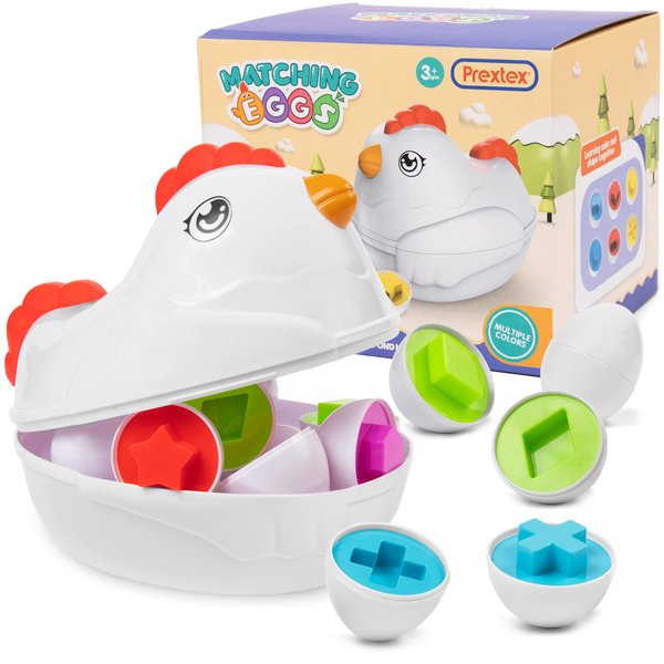 PREXTEX Find & Match Shape Matching Easter Eggs with Hen/Chicken Carrying Case | Baby Toys, Brain Toys, Motor Skills, Sorting Toy, Best Gift | Small Kids, Toddler, Girl, Boy