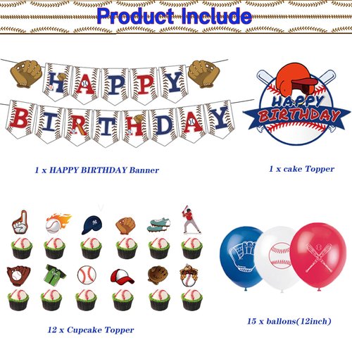 Baseball Party Decorations,Baseball Birthday Decorations Supplies Kit of Baseball Themed Birthday Banners Balloons Cake&Cupcake Toppers for Baseball Party Favors Sports Party Decorations