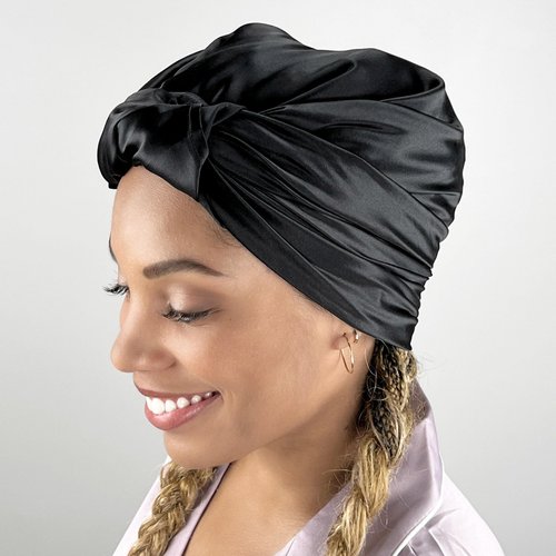 Mulberry Park Pure Silk 36" Square Head Scarf Bandana - For Healthier, Frizz-Free Hair While You Sleep - 19 Momme, Grade 6A Silk - Black