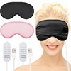 2 Pieces Silk Heated Eye Mask for Dry Eyes USB Steam Warm Compress for Puffy Eyes Adjustable Temp Sleep Eye Mask for Dry Eye, Chalazion, Blepharitis, Stye (Black, Pink)