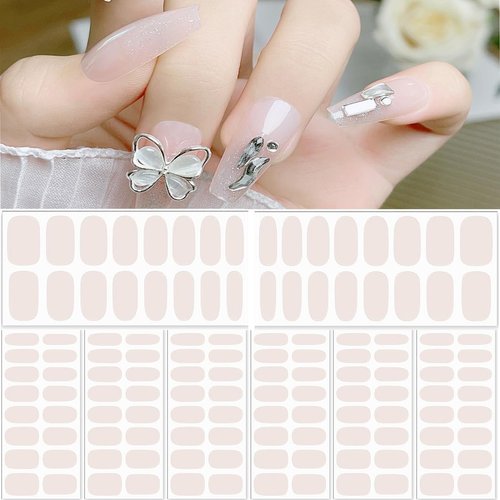 8 Sheets Cream Light Solid Nail Strips Nail Art Stickers, Solid Color Full Nail Wraps with 3 Pieces Nail File for Nails Daily Decoration Party Supply for Women Girls Manicure