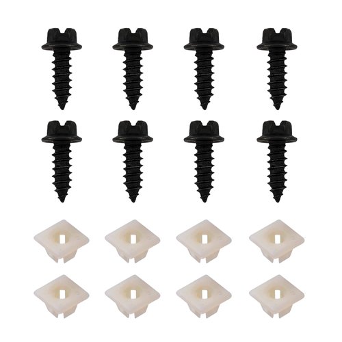 Fluher 8 PCS Car Bumper License Plate Rivet Buckle, Dustproof Rustproof Body Repair Fastener Screw + Base Fixed Nylon Screw Insert, License Plate Frames Screw Kit, Universal for Car Accessory (Black)