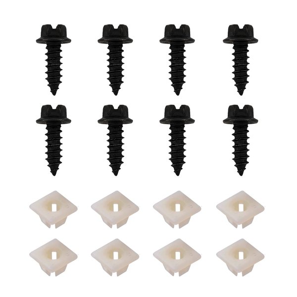 Fluher 8 PCS Car Bumper License Plate Rivet Buckle, Dustproof Rustproof Body Repair Fastener Screw + Base Fixed Nylon Screw Insert, License Plate Frames Screw Kit, Universal for Car Accessory (Black)