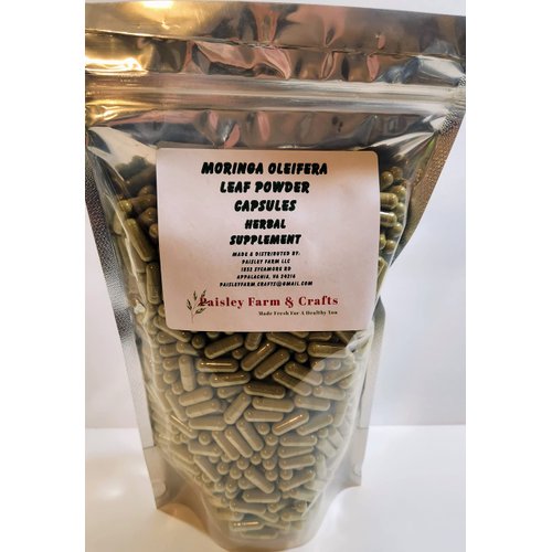 Paisley Farm and Crafts Moringa Oleifera Leaf Capsules Non GMO - Herbal Supplement - 100% Pure Leaf Powder! (1000) - Made Fresh ON Demand!