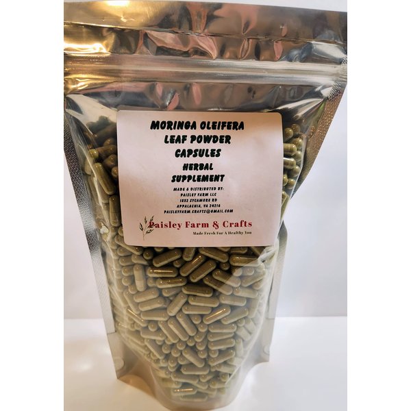 Paisley Farm and Crafts Moringa Oleifera Leaf Capsules Non GMO - Herbal Supplement - 100% Pure Leaf Powder! (1000) - Made Fresh ON Demand!