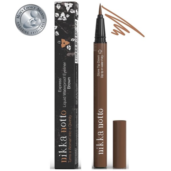 Nikka Notto Liquid Eyeliner Waterproof Brown “Nude Look”, Satin Light Brown, Stay All Day, Smudge Proof, 3x More Liquid 0.070Fl.oz (Mom's Choice Award®)