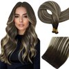 Full Shine Sew In Hair Extensions Hand Tied Weft Hair Extensions Human Hair Genius Weft Extensions Darkest Brown To Platinum Blonde Mix Darkest Brown Human Hair Weft Real Hair Extensions 60G 20 Inch