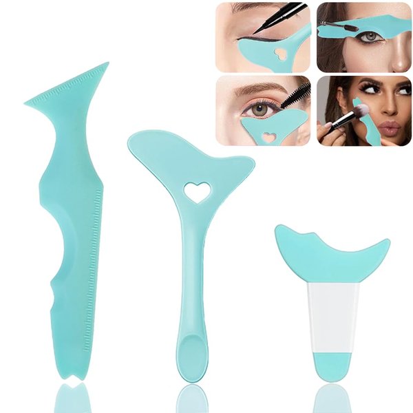 CTTHNBD Eyeliner Stencils Silicone Eyeliner Aid Mascara Shield Winged Eyeliner Tool for Eyeliner Eyelash Eyeshadow Mascara Lipstick Applicators Guide Makeup Tool 3Pcs (Blue)